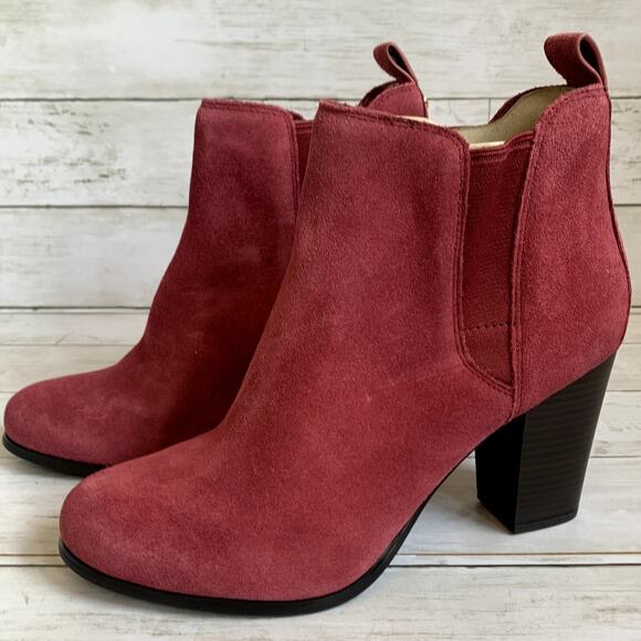 NWT Michael Kors Evaline Suede Heeled Boots Booties in Burgundy - Picture 4 of 8